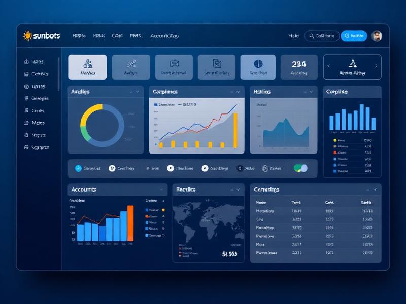Enterprise dashboard illustrating HR analytics, CRM insights, and predictive financial trends.